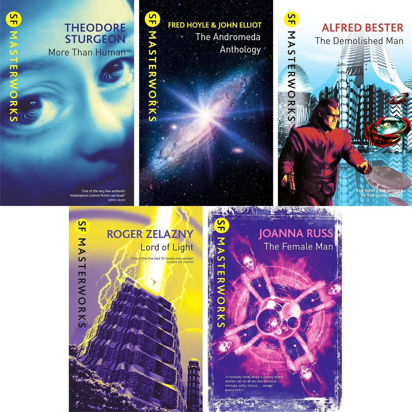 SF Masterworks Human Mind Collection – Exploring Self, Identity & Intelligence in More Than Human, Andromeda Anthology, The Demolished Man, Lord of Light, Female Man (5-Book Set)