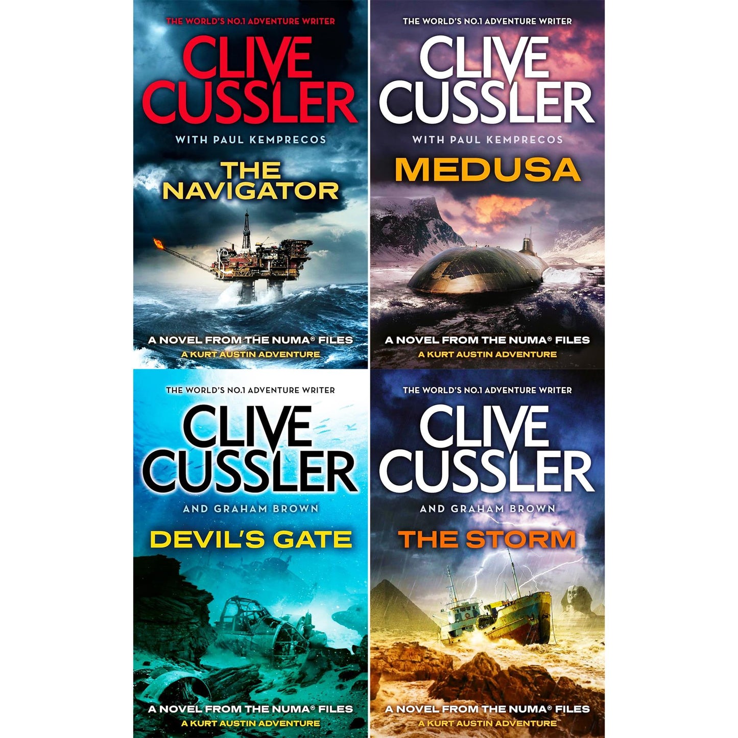 Clive Cussler’s NUMA Files 4-Book Set: “The Navigator,” “Medusa,” “Devil’s Gate,” and “The Storm” – Gripping Maritime Thrillers and Action-Packed Adventures