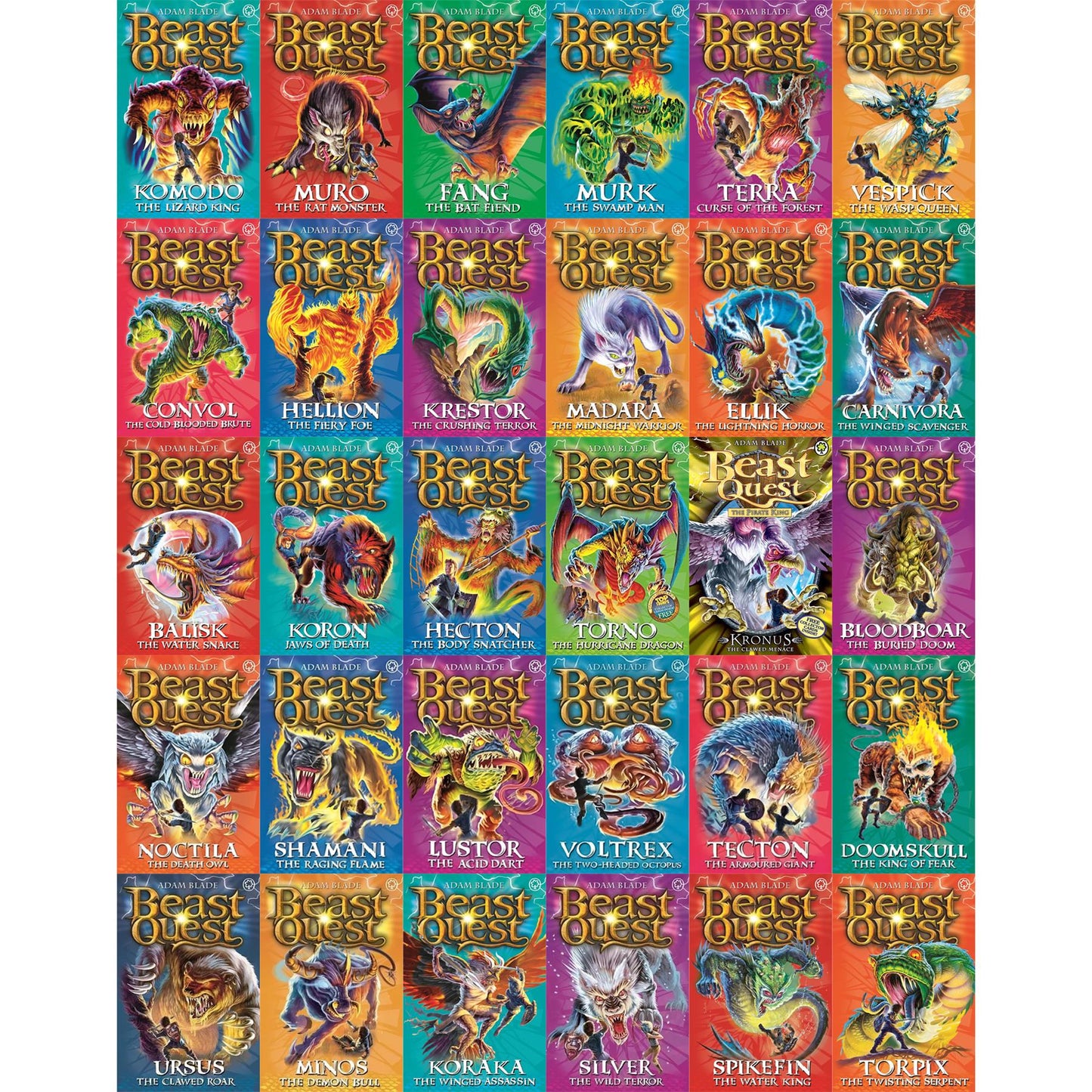 Beast Quest 30-Book Collection by Adam Blade: Fang the Bat Fiend, Komodo the Lizard King, Tecton the Armoured Giant & More – Complete Series 6-10 Adventure Set for Young Fans