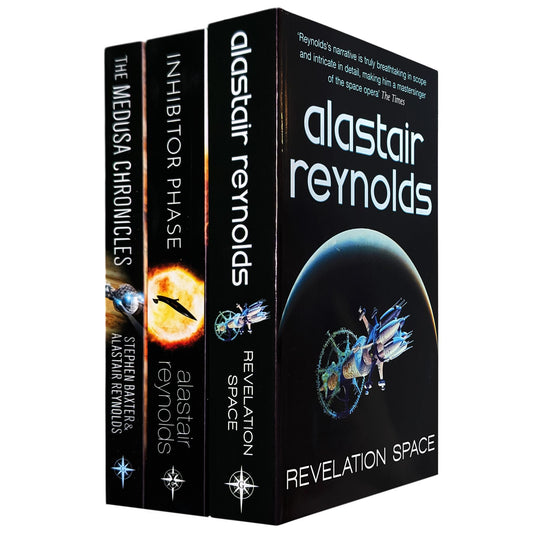 Alastair Reynolds & Stephen Baxter Collection – Space Exploration, Advanced Technology & Cosmic Threats in Medusa Chronicles, Inhibitor Phase & Revelation Space (3-Book Set)