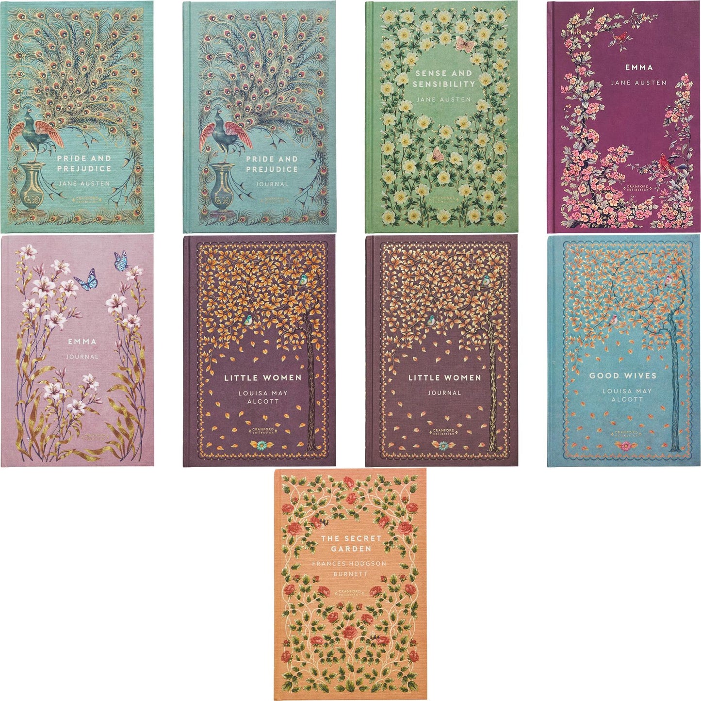 Pride and Prejudice by J. Austen, Little Women by L. M. Alcott, The Secret Garden by F. H. Burnett & More (Hardcover, 6 Books) with 3 Journals – A Beautiful Cranford Edition