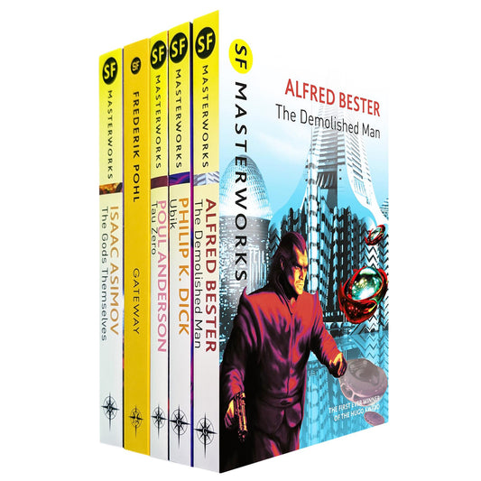 SF Masterworks Collection – Cosmic Exploration & Scientific Discoveries in Gods Themselves by Isaac Asimov, Gateway by Frederik Pohl, Tau Zero by Poul Anderson & More (5-Book Set)