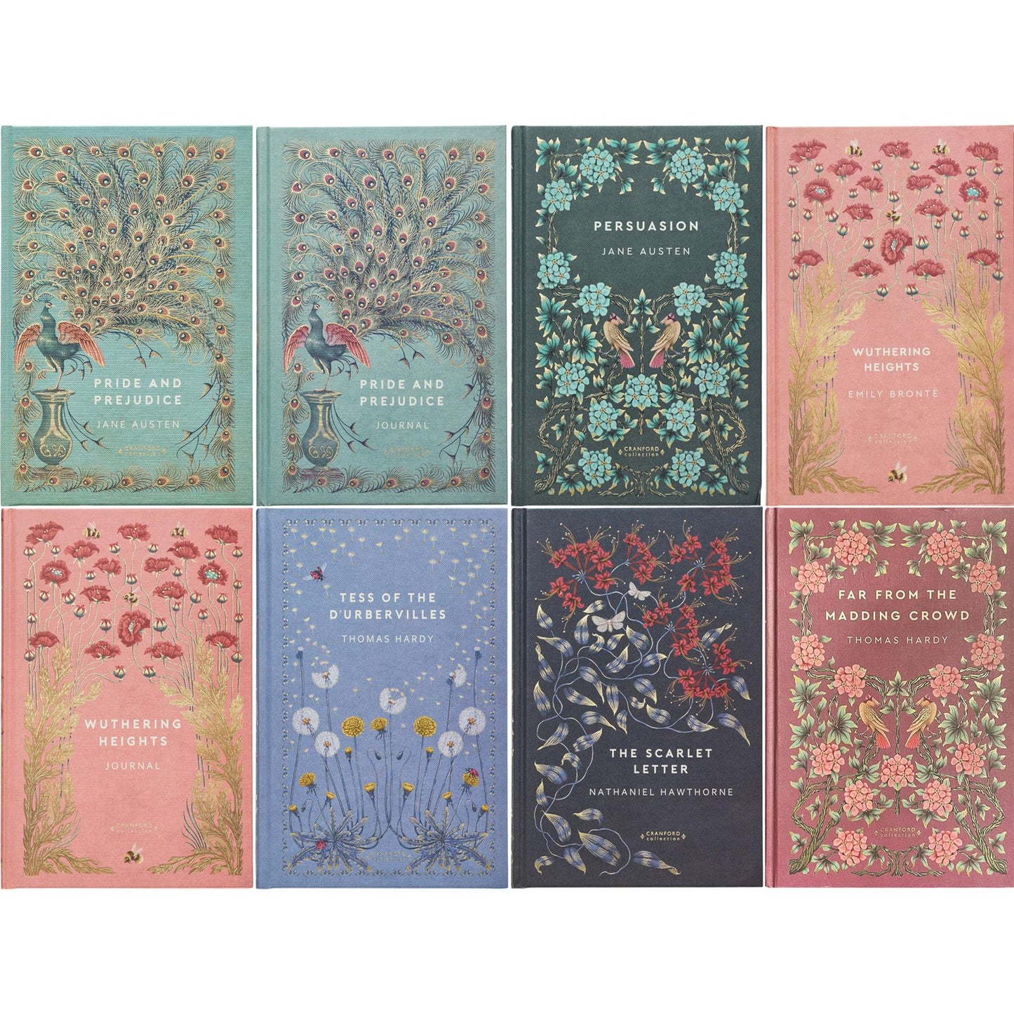 The Romance & Tragedy Collection: Pride and Prejudice, Wuthering Heights, Tess of the d’Urbervilles, The Scarlet Letter & More (Hardcover, 6 Books) with 2 Journals in a Beautiful Cranford Edition