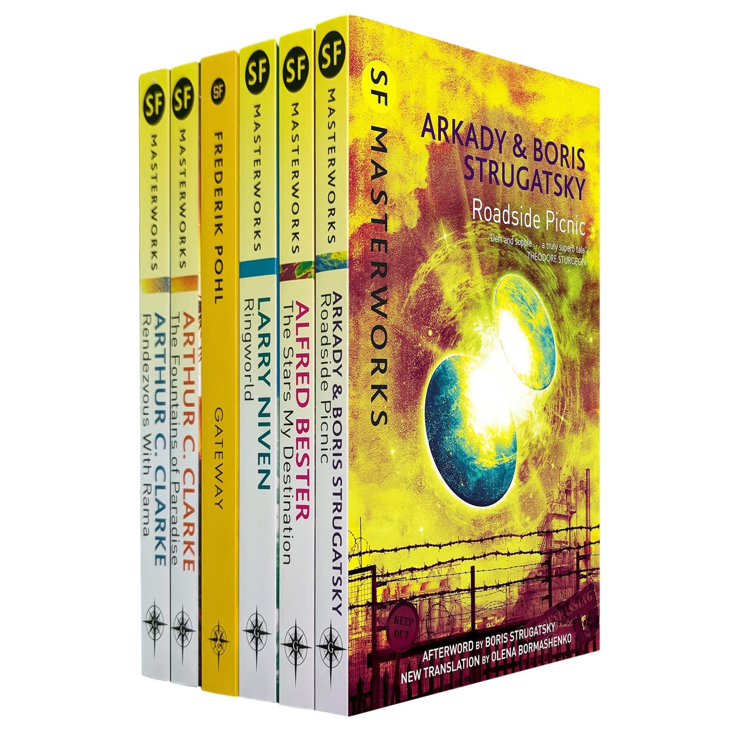 SF Masterworks – Space Exploration, First Contact & Cosmic Mysteries in Rendezvous with Rama, Fountains of Paradise, Gateway, Ringworld, Stars My Destination & Roadside Picnic (6-Book Set)