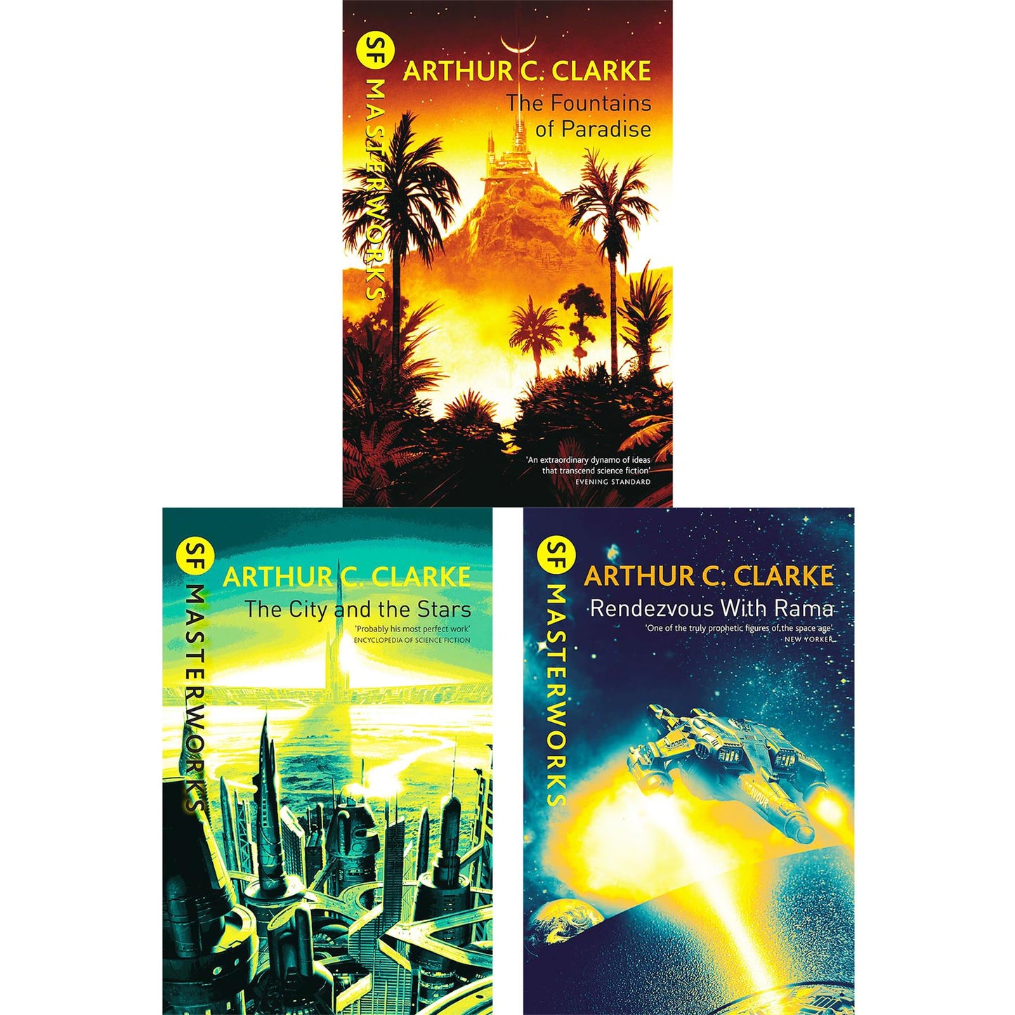 Arthur C. Clarke Collection – SF Masterworks of Space Exploration & Visionary Futures in Fountains of Paradise, The City and the Stars & Rendezvous with Rama (3-Book Set)