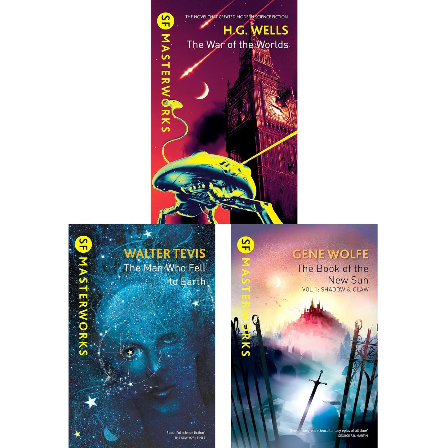 SF Masterworks Collection – Alien Encounters, Power & Survival Featuring War of the Worlds by H.G. Wells, Man Who Fell to Earth by Walter Tevis & Shadow & Claw by Gene Wolfe (3-Book Set)