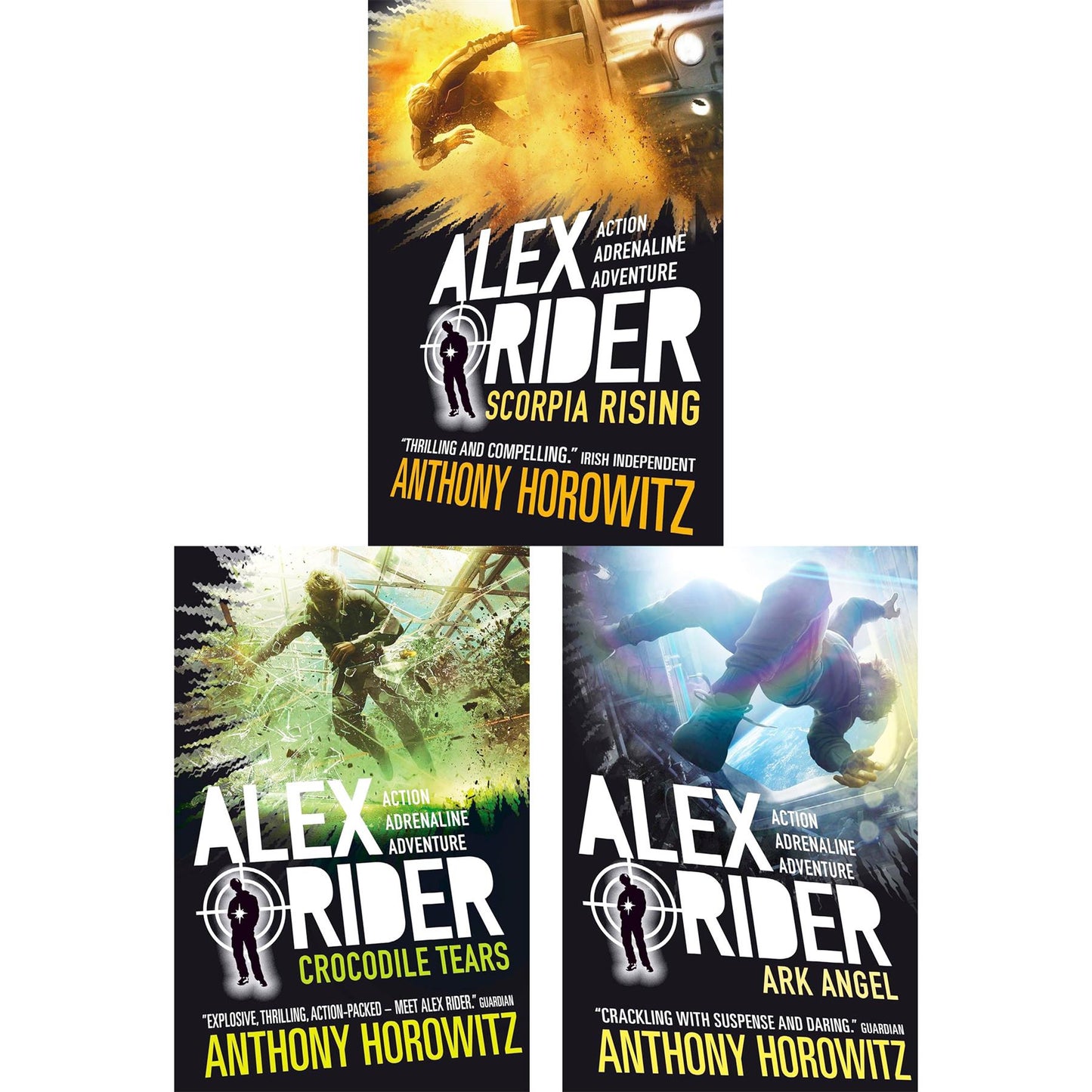 Alex Rider Mission Series: Ark Angel, Crocodile Tears & Scorpia Rising – Gripping Spy Adventures for Young Readers by Anthony Horowitz (3 Books, Paperback)
