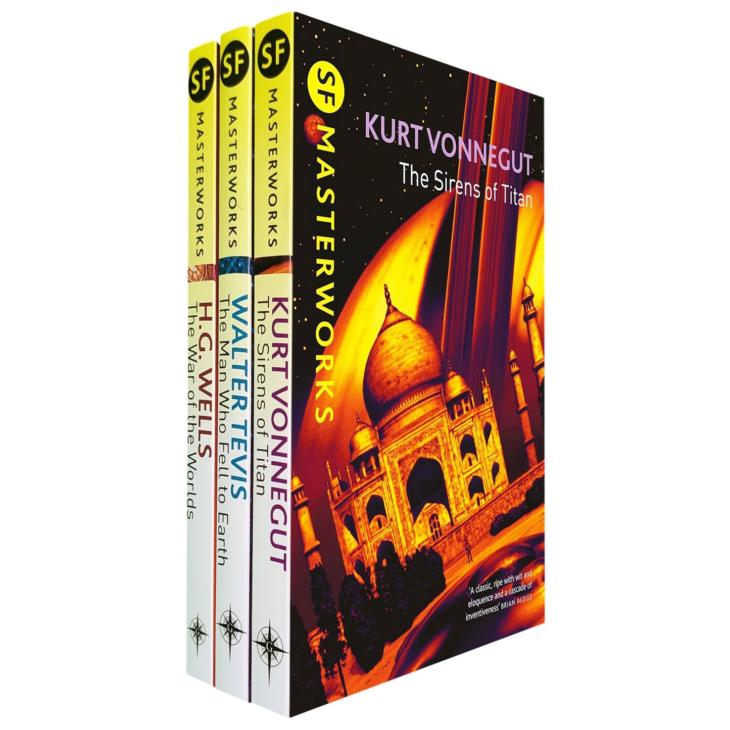 SF Masterworks Collection – Alien Invasions, Cosmic Exploration & Human Struggles in War of the Worlds by H.G. Wells, The Man Who Fell to Earth & Sirens of Titan (3-Book Set)