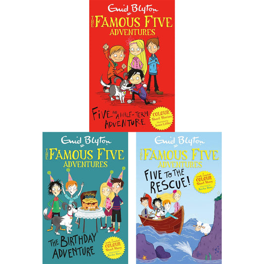 Famous Five Colour Short Stories – 3-Book Set: Five and a Half-Term Adventure, The Birthday Adventure & Five to the Rescue! by Enid Blyton (Paperback)