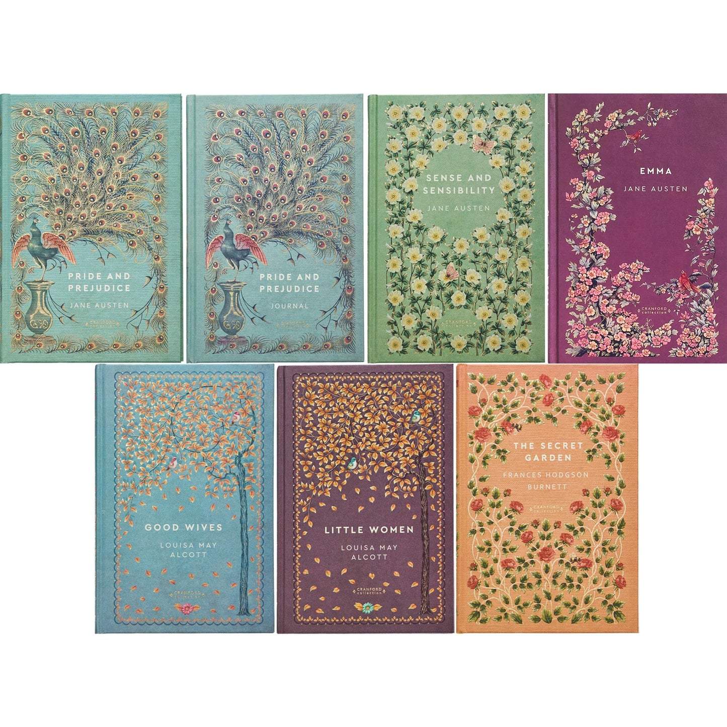 Pride and Prejudice by J. Austen, Little Women by L. M. Alcott, The Secret Garden by F. H. Burnett And More (Hardcover, 6 Books) with Journal – In A Beautiful Cranford Edition