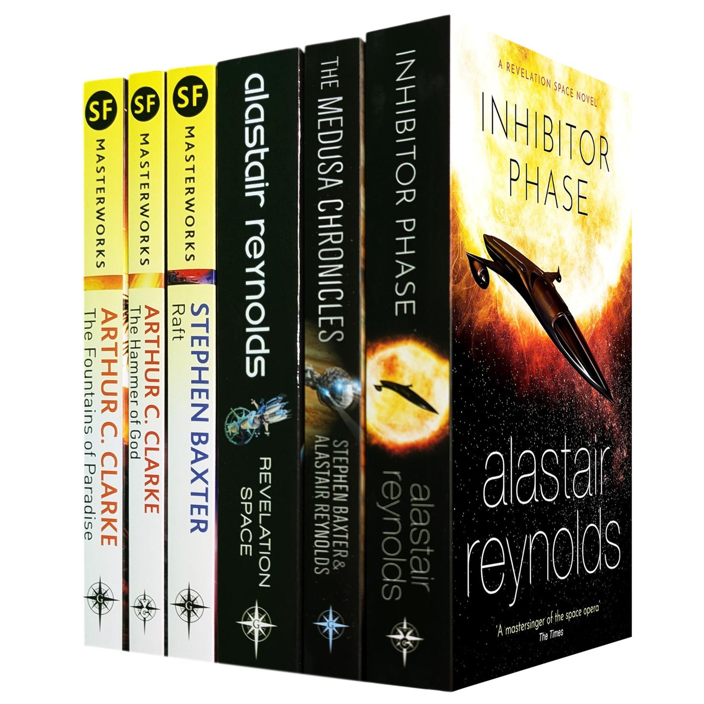 Sci-Fi Masterpieces by Arthur C. Clarke, Stephen Baxter & Alastair Reynolds – Space Exploration, Survival & Cosmic Discoveries in Fountains of Paradise, Raft, Revelation Space & More (6-Book Set)