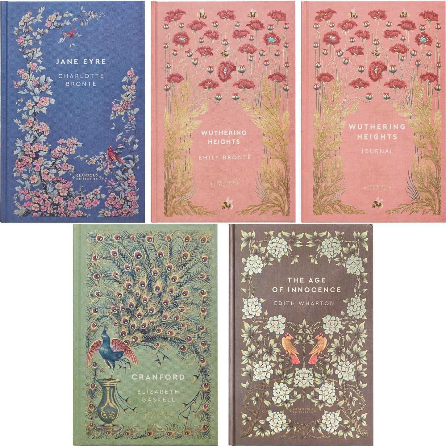 Heroines & Society: Jane Eyre & Wuthering Heights by C. & E. Brontë, Cranford by E. Gaskell, The Age of Innocence by E. Wharton (Hardcover, 4 Books) with Journal – Beautiful Cranford Editions
