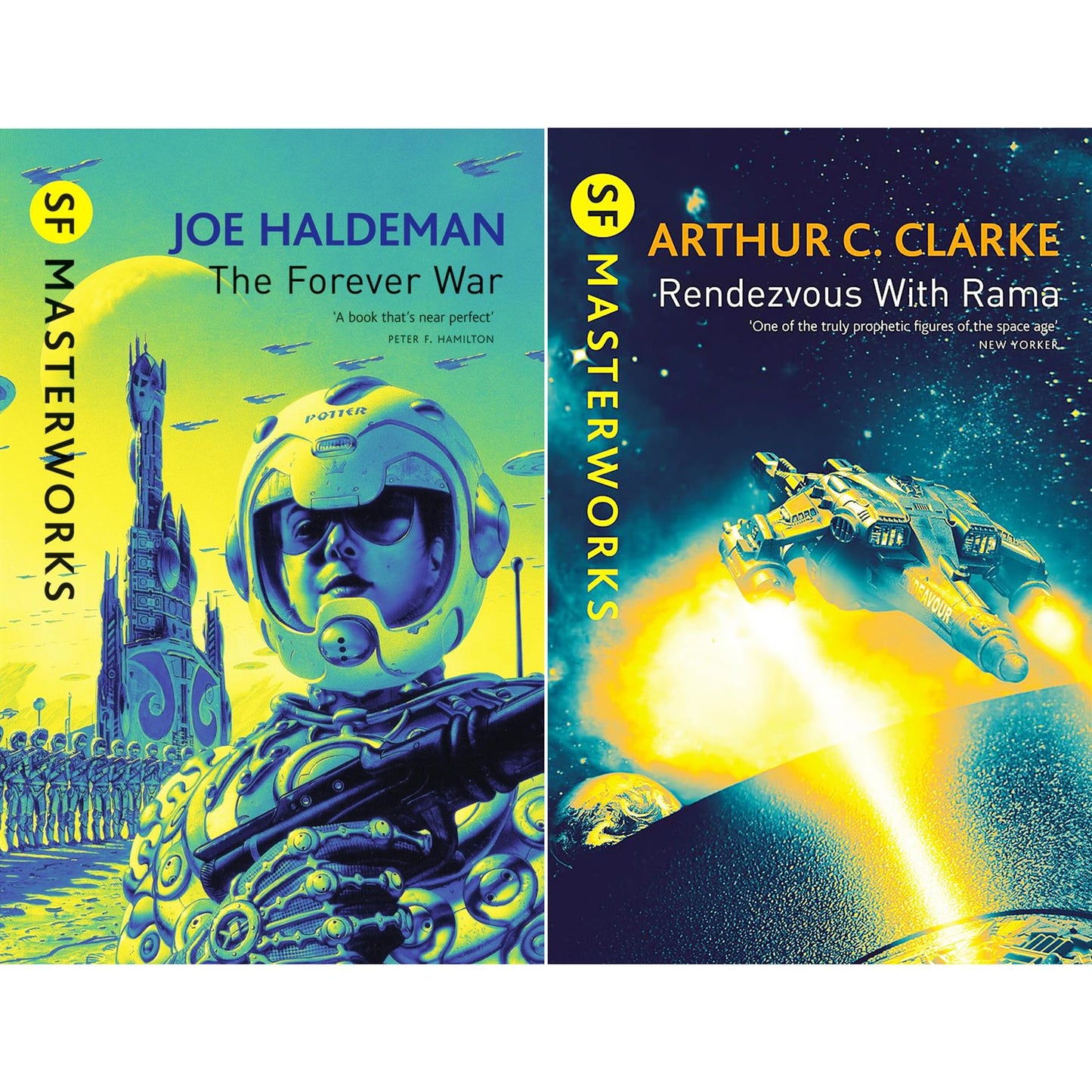 SF Masterworks Collection – Time Dilation, Alien Encounters & Intergalactic Conflict in The Forever War by Joe Haldeman & Rendezvous with Rama by Arthur C. Clarke (2-Book Set)