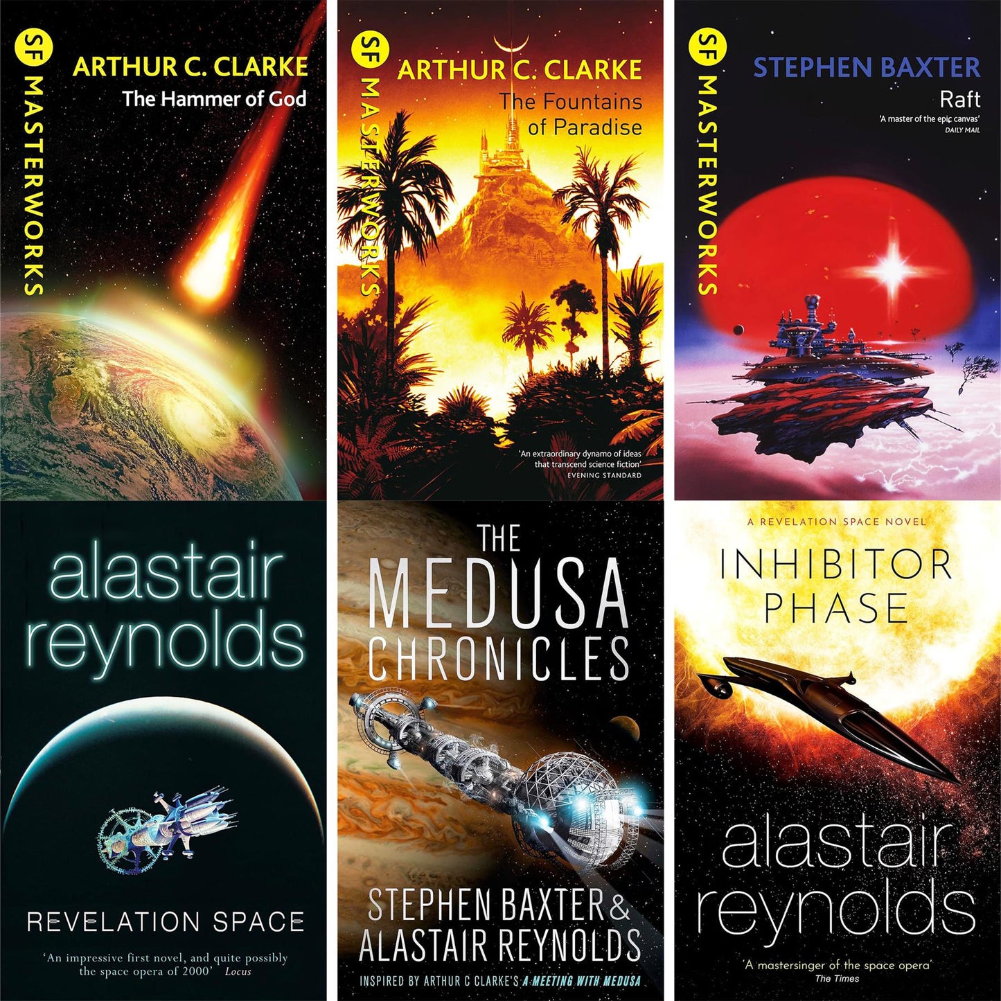Sci-Fi Masterpieces by Arthur C. Clarke, Stephen Baxter & Alastair Reynolds – Space Exploration, Survival & Cosmic Discoveries in Fountains of Paradise, Raft, Revelation Space & More (6-Book Set)