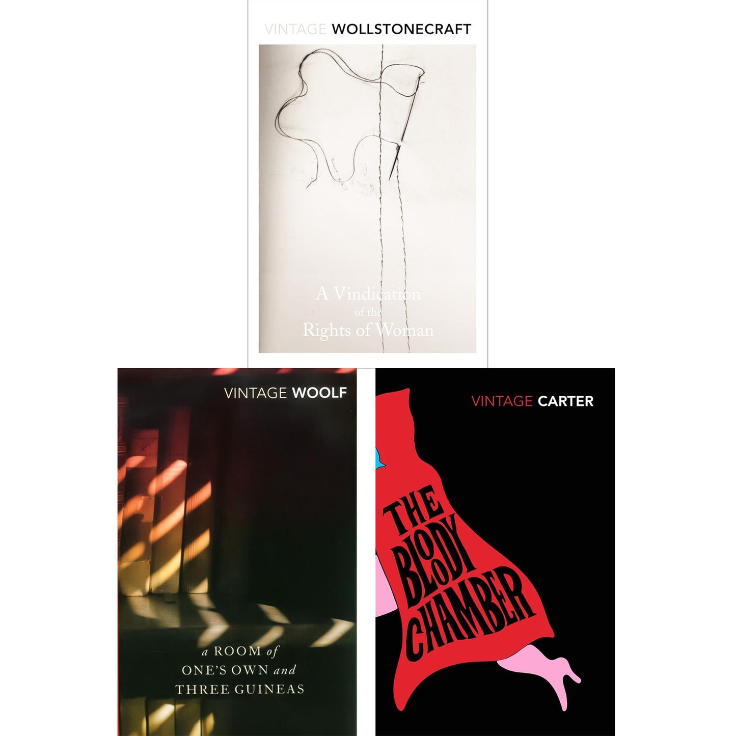 Modern Feminist Collection: A Vindication of the Rights of Woman by Mary Wollstonecraft, A Room of One’s Own by Virginia Woolf & The Bloody Chamber by Angela Carter (3-Book Vintage Classics Set)