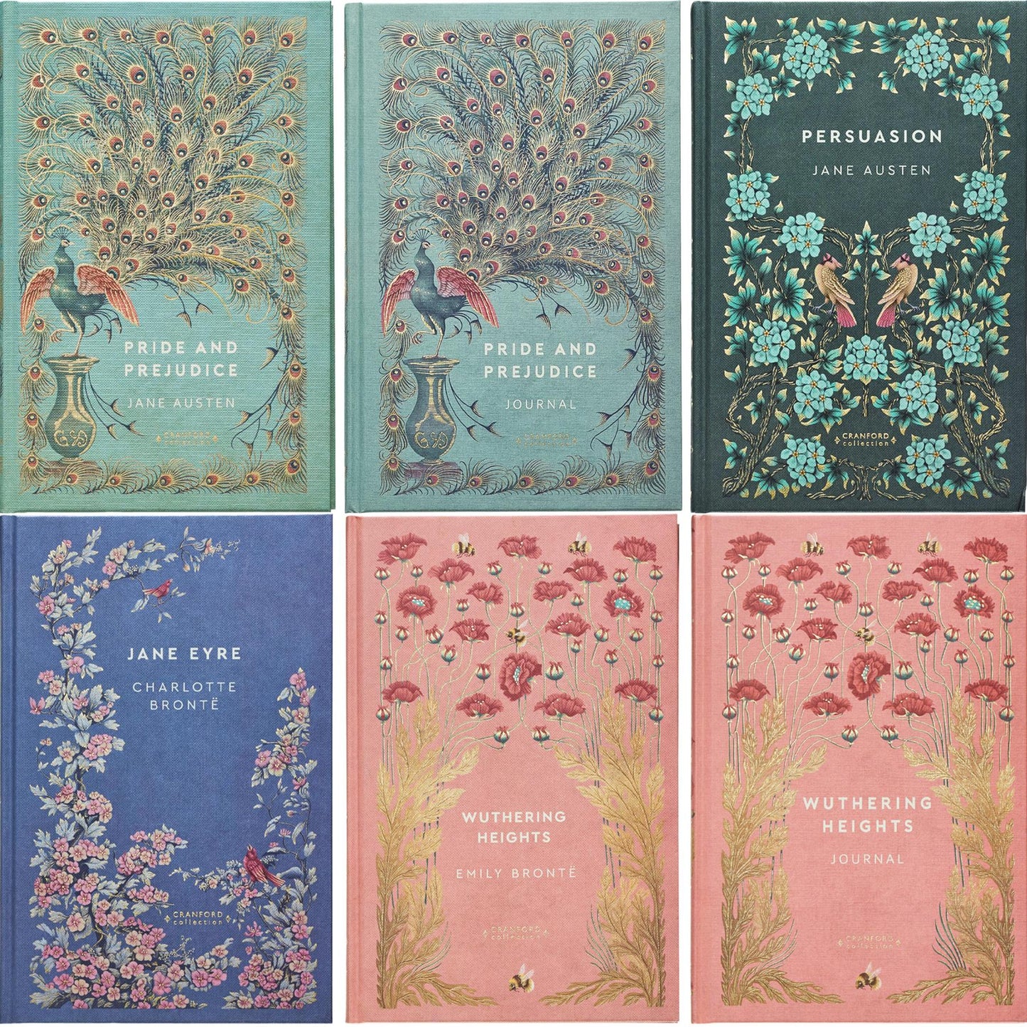Pride and Prejudice & Persuasion by Jane Austen + Jane Eyre & Wuthering Heights by the Brontë Sisters (Hardcover, 4 Books + 2 Journals) – A Cranford Edition Set of Romance & Gothic Drama