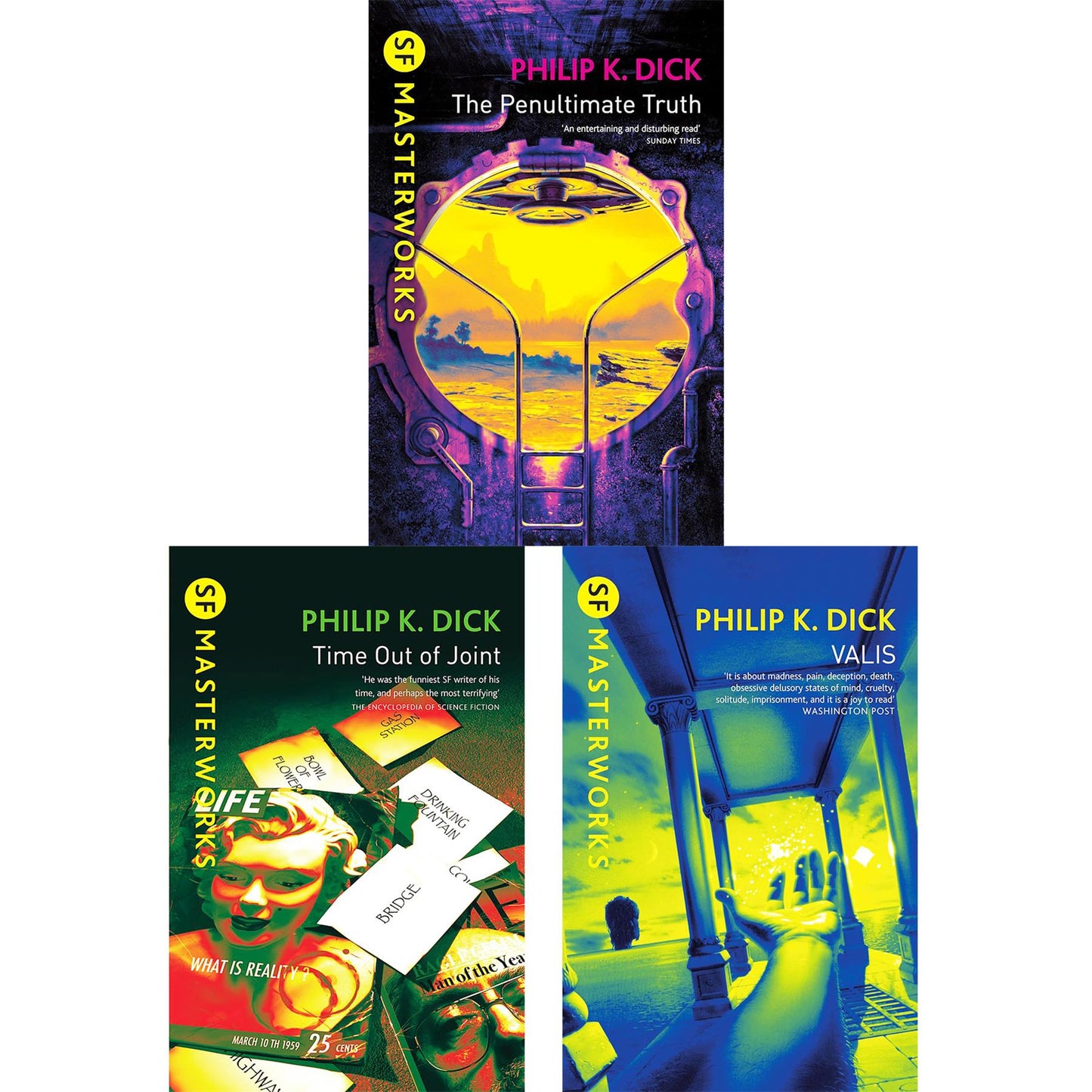 Philip K. Dick SF Masterworks Set – Dystopian Realities & Philosophical Explorations in Penultimate Truth, Time Out of Joint & Valis (3-Book Collection)