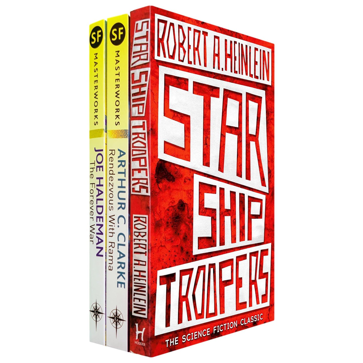 SF Masterworks – Time Dilation, Space Warfare & Alien Encounters in The Forever War by Joe Haldeman, Rendezvous with Rama by Arthur C. Clarke & Starship Troopers by Robert Heinlein (3-Book Set)