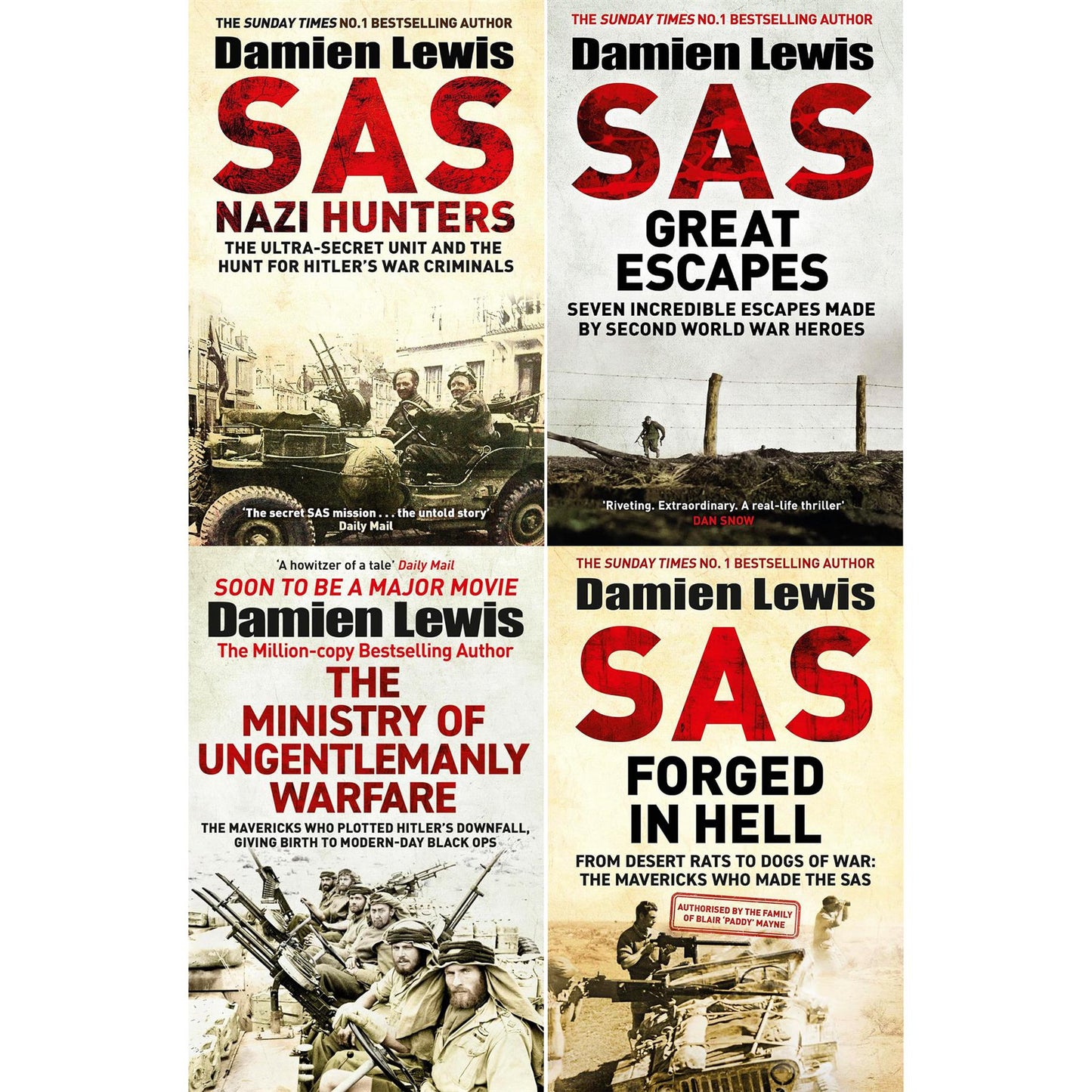 Damien Lewis’s Special Forces and WWII History Collection (4 Books Set): SAS Nazi Hunters, SAS Great Escapes, SAS Forged in Hell, and The Ministry of Ungentlemanly Warfare