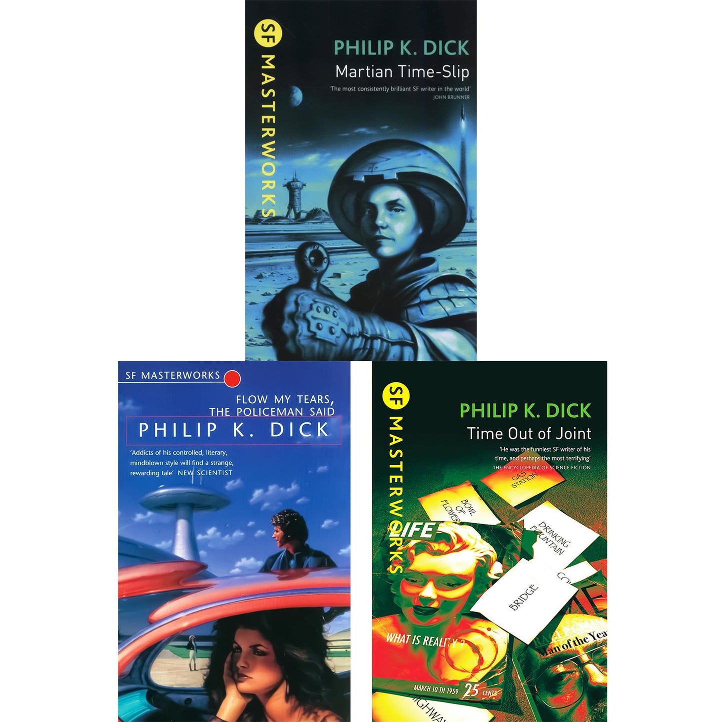 Philip K. Dick SF Masterworks Collection – Dystopian Realities & Surreal Journeys in Martian Time Slip Flow My Tears, the Policeman Said & Time Out of Joint (3-Book Set)