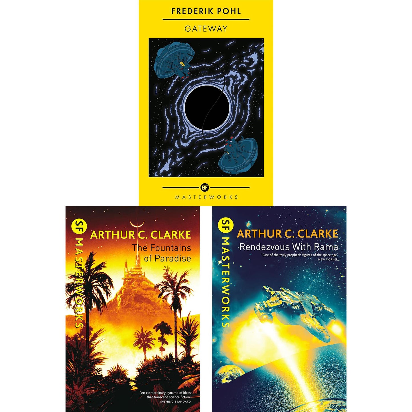 SF Masterworks – Space Warfare, Alien Encounters & Cosmic Discoveries in Gateway by Frederik Pohl, The Forever War by Joe Haldeman & Rendezvous with Rama by Arthur C. Clarke (3-Book Set)