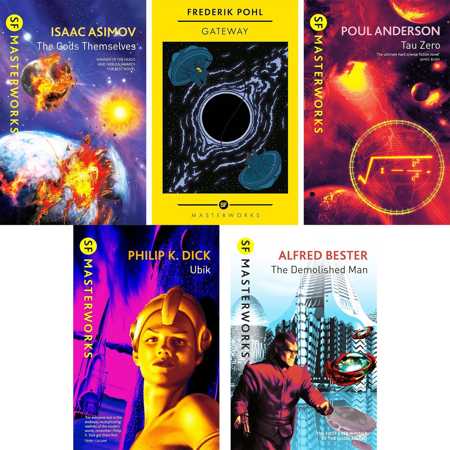 SF Masterworks Collection – Cosmic Exploration & Scientific Discoveries in Gods Themselves by Isaac Asimov, Gateway by Frederik Pohl, Tau Zero by Poul Anderson & More (5-Book Set)